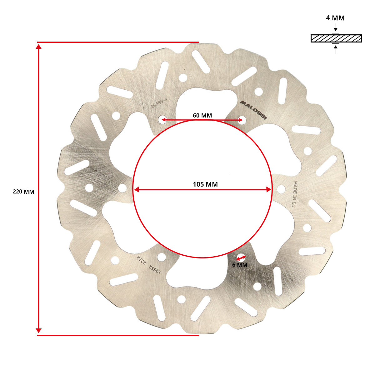 Bremsscheibe malossi Welle 6-Loch 220mm Beverly, MP3, nexus, GTS 250cc, GTS 300 HPE, GTS super 300cc, GTV 6215330