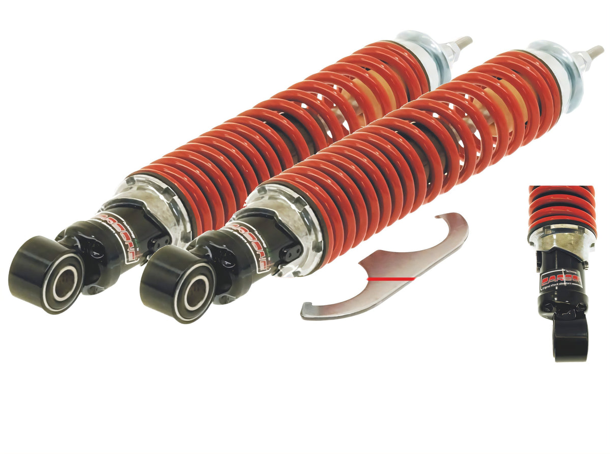 Stoßdämpfer Paar Carbone hinten, verstellbar für Vespa GTS / GTV 250 - 300 ccm
