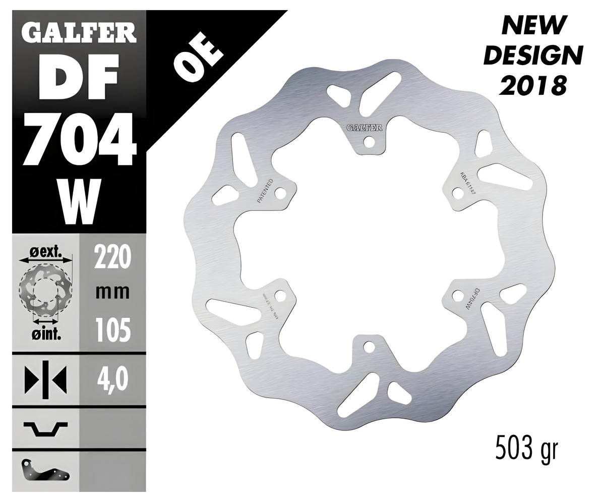 Bremsscheibe Galfer DF704W WAVE® mit ECE R90 Zulassung, starr vorne 220x4mm für Piaggio Zip DT New Special Edition, Vespa S 1 Free 3V GTV Liberty 2 2V GT RST Gran Turismo