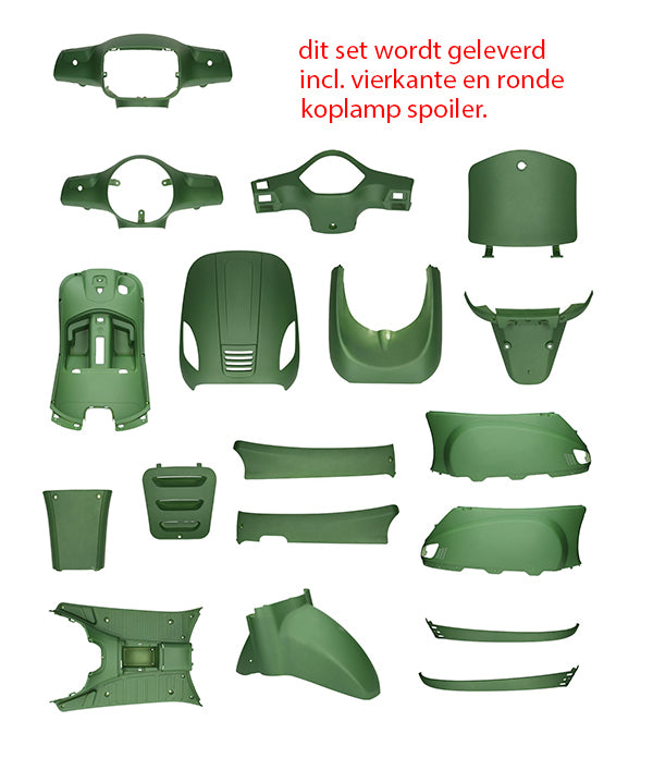 Verkleidungsteile-Set (runder+quadratischer Scheinwerfer) Grüne Armee matt 18-teilig agm VX50s, china LX/napoli, riva, vx50…