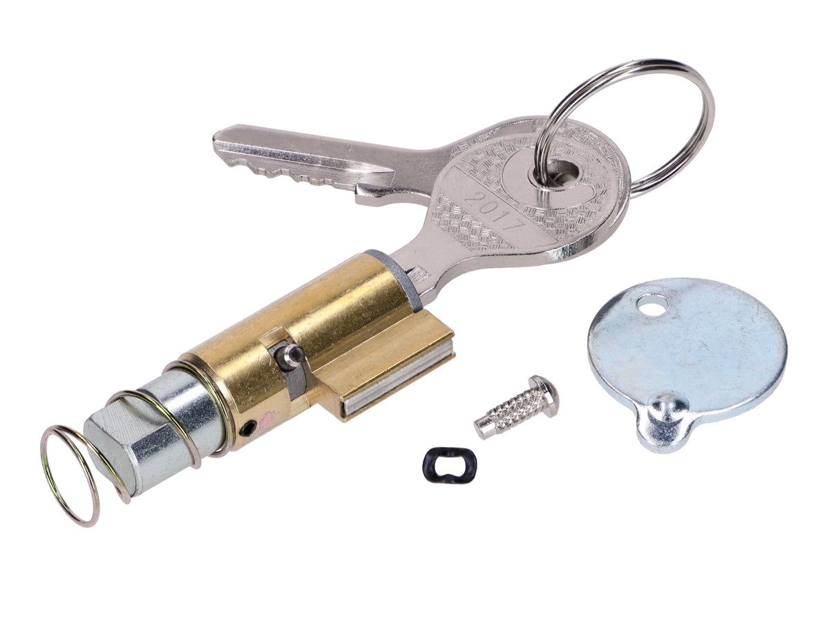 Lenkschloss Messing 12mm mit 2 Schlüsseln für Zündapp CS, CX, ZD, KS, C, GTS, Piaggio Vespa Ape TM P 50, 90, DN 200, DS ET 3 125, Iris Primavera 75, KTM Bora Comet, EXC 250, 300, 450, 525, Six Days, SMC 660, SXC 625, Mobylette Mofa Moped, H